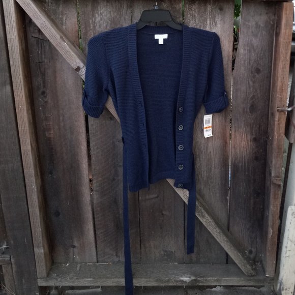 NWT Short Sleeved Belted Button Detail Cardigan Old Money Academia Career Preppy - Picture 1 of 13